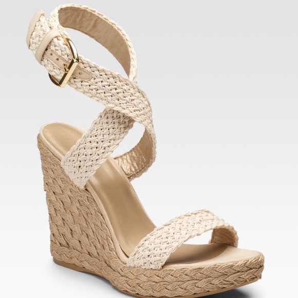 Stuart Weitzman Alex ivory woven wedge